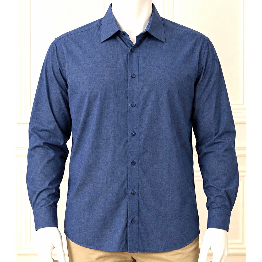Saks Fifth Avenue Men's Non-Iron Cotton Trim Dress Shirt Blue Solid 17 34/35